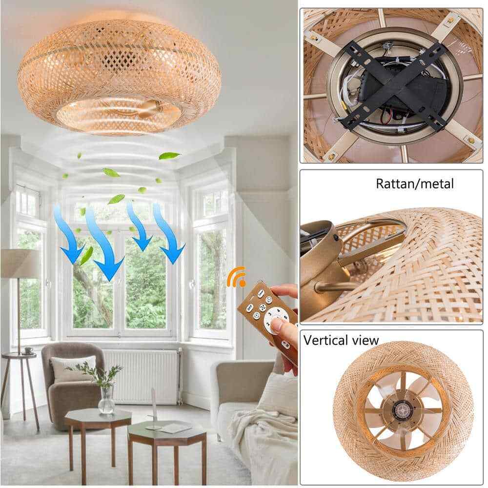 OUKANING 20 in. Gold Farmhouse 6-Speed Reversible Wind Direction Ceiling Fan