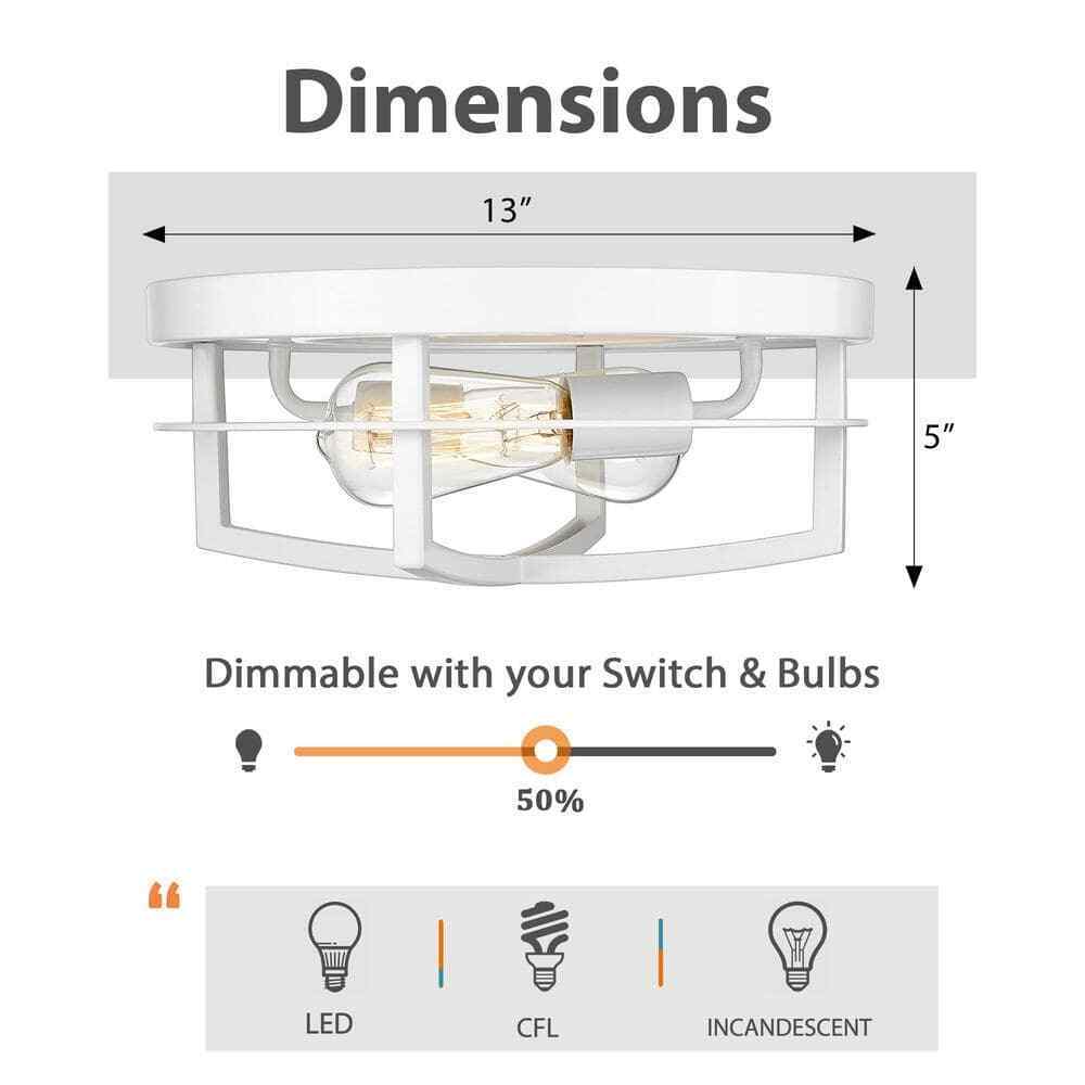JAZAVA 13 in. 2-Light White Flush Mount Ceiling Light Fixtures HD4FW01-F WHDM