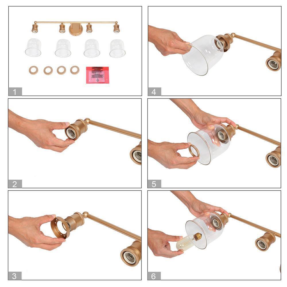 Uolfin Modern Gold Bathroom Wall Lights 29 in. 4-Light Bell Wall Sconce Lighting