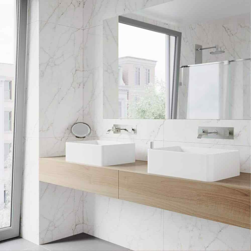 VIGO Titus Two Handle Wall Mount Bathroom Faucet in Brushed Nickel VG05002BN