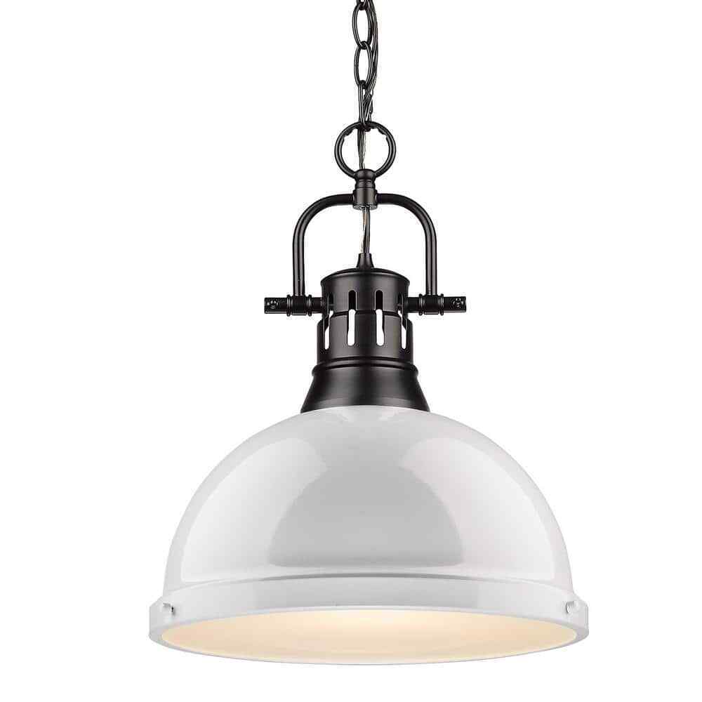 Golden Lighting Duncan 1-Light Black Pendant and Chain with White Shade