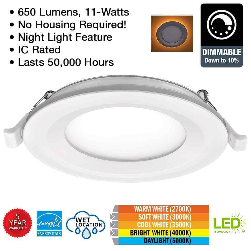 Commercial Electric 4 in. CCT Integrated LED Recessed Light Trim w/ Night Light