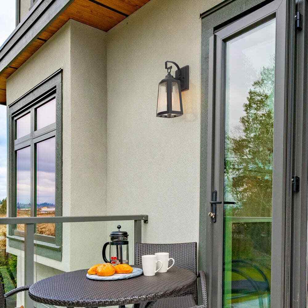 Uolfin 12 in. 1-Light Textured Black Outdoor Light Wall Sconce 1-Pack