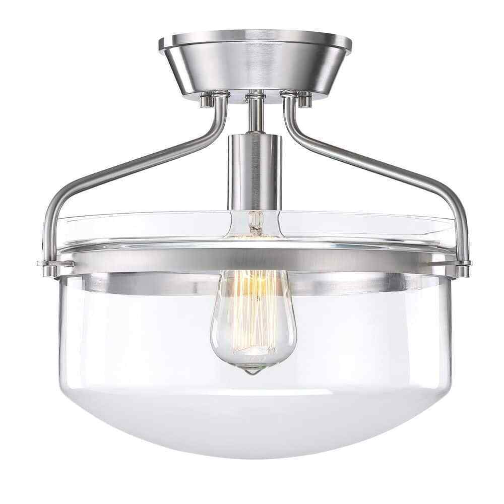 Hukoro Oro 13.4 in. 1-Light Semi Flush Mount with Brush Nickle Finish