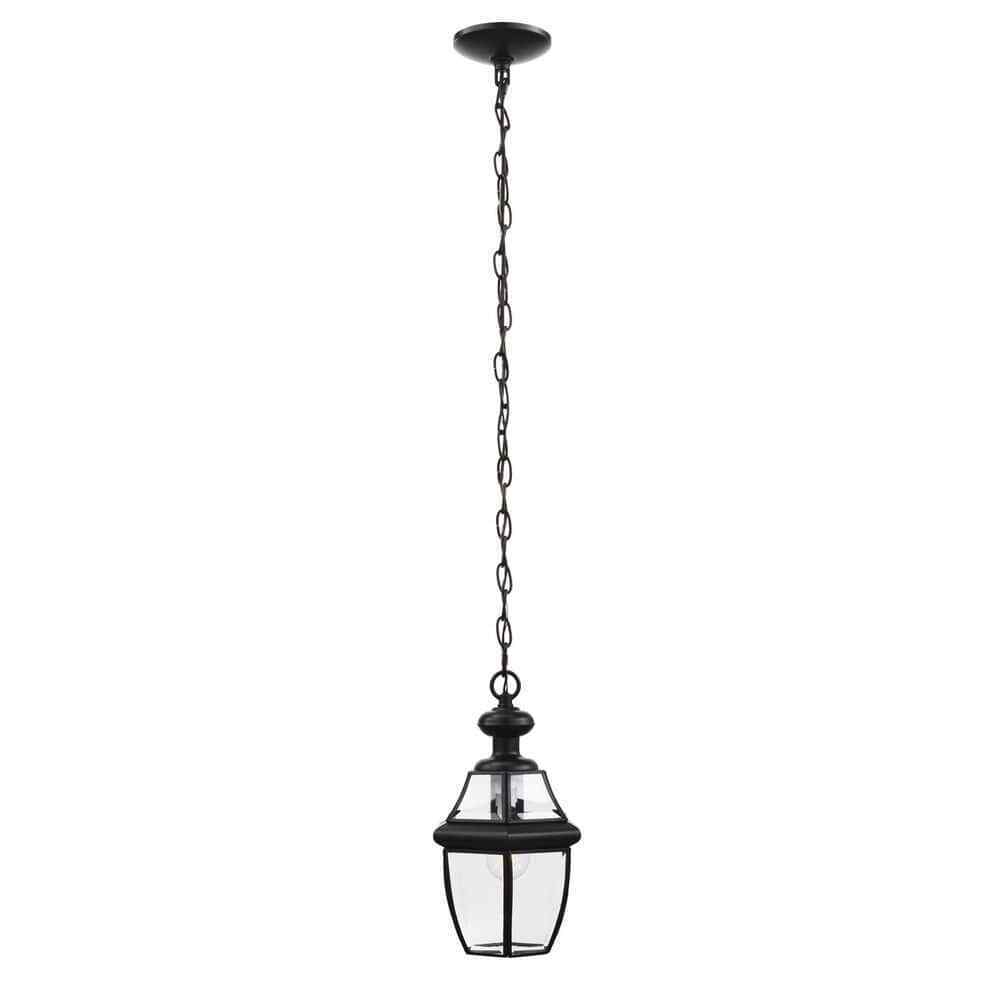 Hampton Bay Highstone 1-Light Matte Black Hardwired Hanging Pendant