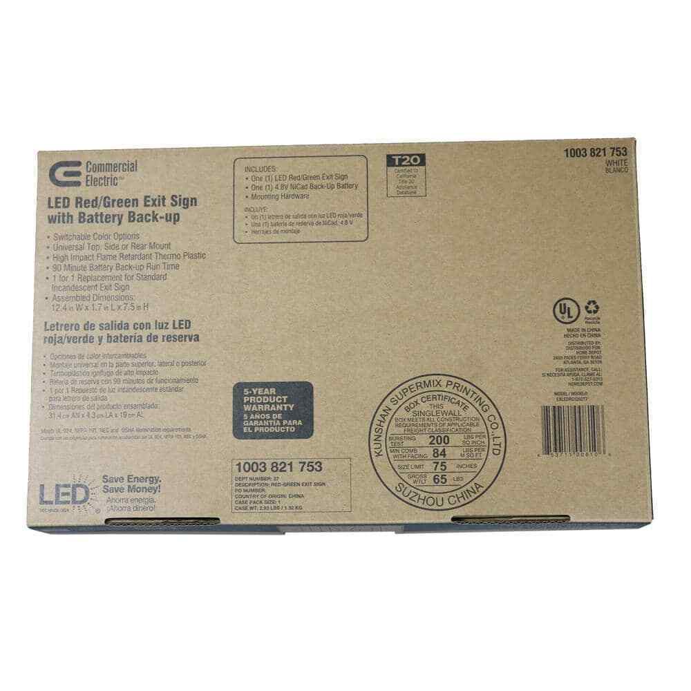 Commercial Electric 14W Equiv LED White Exit Sign w/ Ni-Cad 4.8-Volt Battery