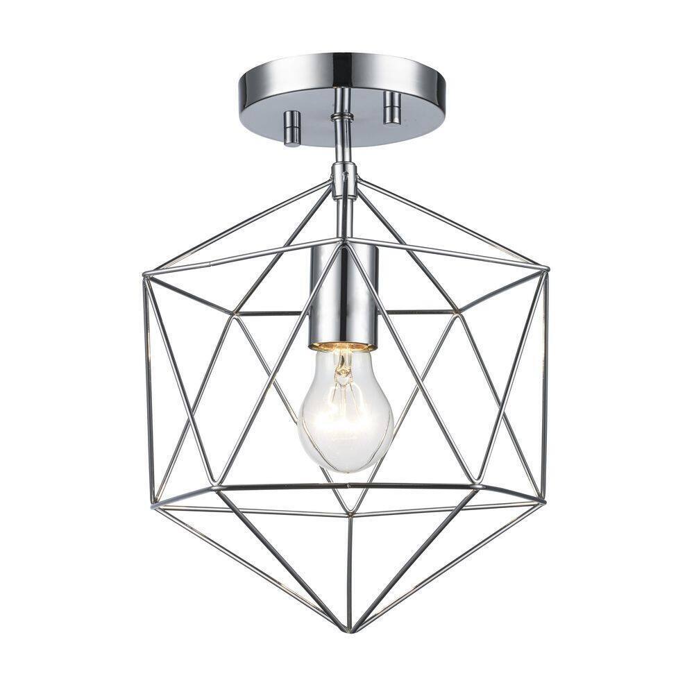 Hampton Bay Winfield 9.5 in. 1-Light Chrome Semi-Flush Mount with Geometric Cage