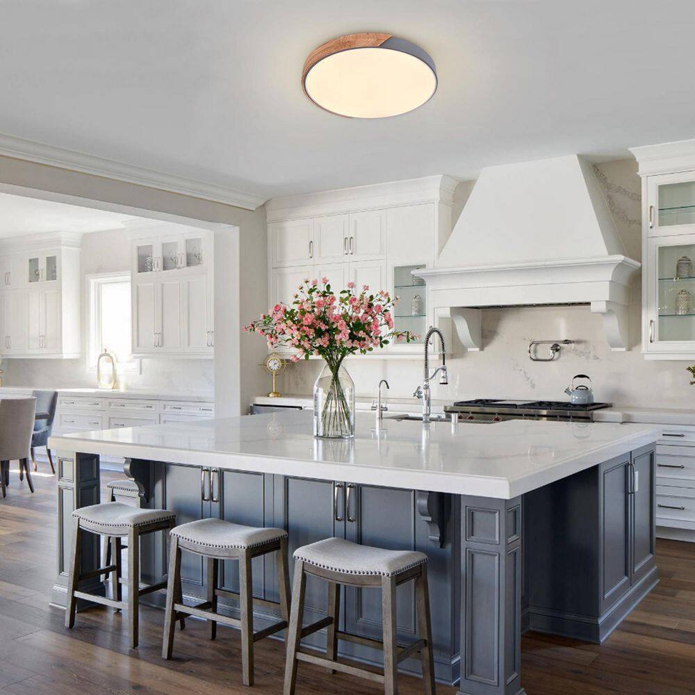 RRTYO 19.68 in. 1-Light Grey LED Flush Mount Ceiling Light with Acrylic Shade