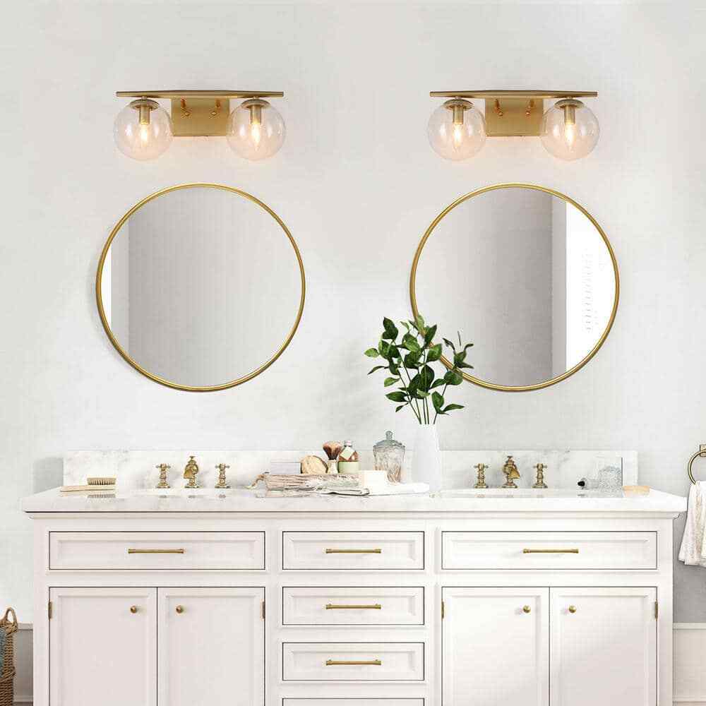 Uolfin Modern Globe Bathroom Vanity Light 2-Light Gold Bedroom Wall Sconce Light