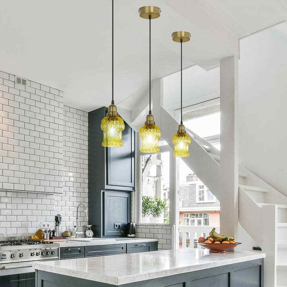 River of Goods Diane 1-Light Gold Textured Shaded Glass Cylinder Pendant Light