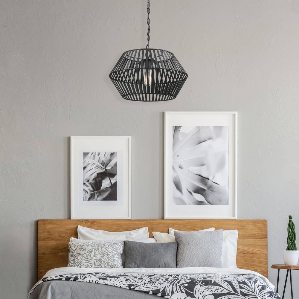 Globe Electric Juliet 1-Light Matte Black Chandelier with Caged Metal Shade