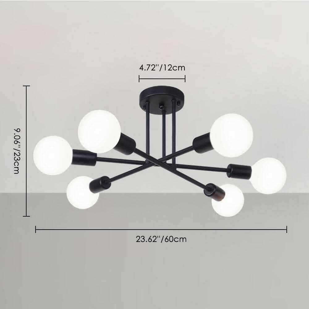 RRTYO Highlandville 23.62 in. 6-Light Black Sputnik Semi-Flush Mount