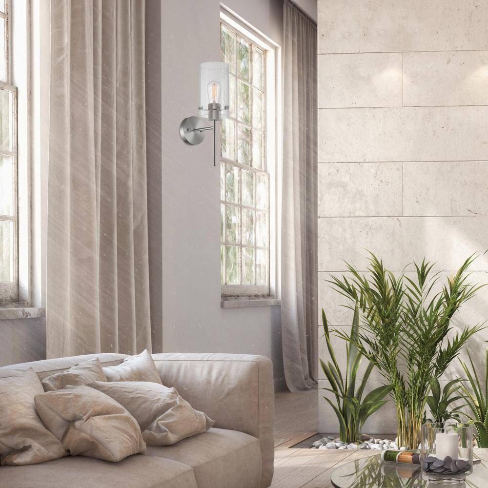 Globe Electric Cusco 1-Light Brushed Nickel Wall Sconce with Clear Glass Shade