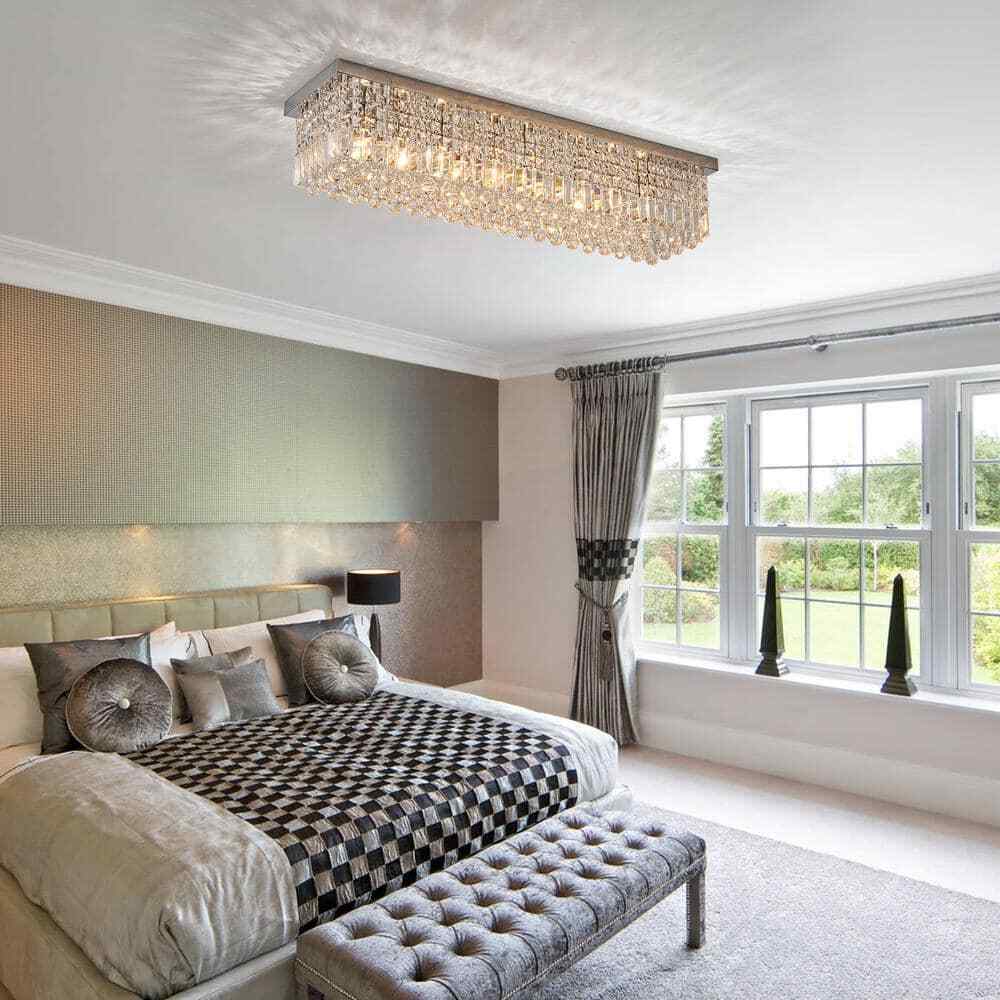 SILJOY 40 in. Modern 8-Light Rectangle Crystal Chandelier Ceiling Light Fixture