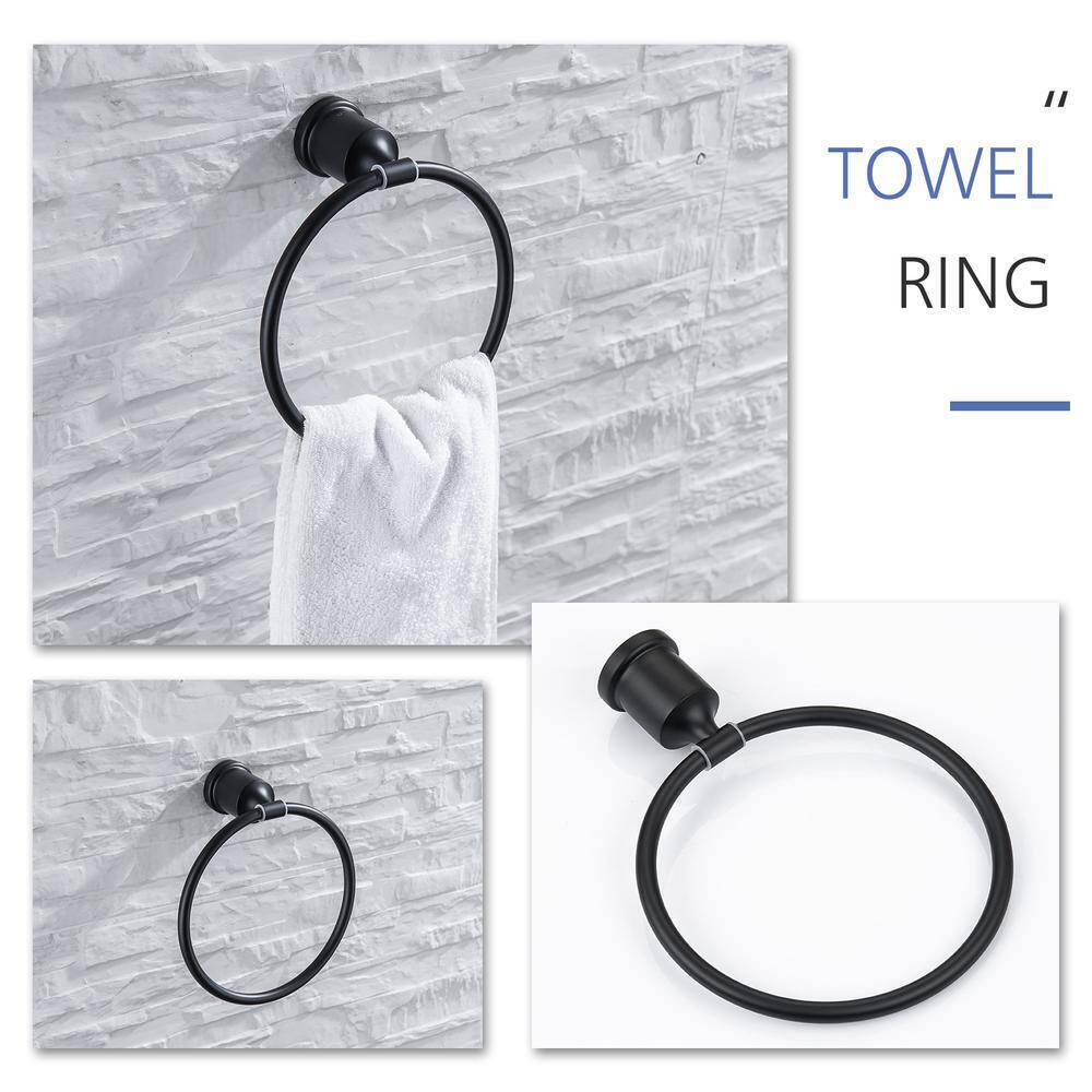 Boyel Living Matte Black 16 in. Bathroom Towel Bar Paper Holder Towel Ring Set