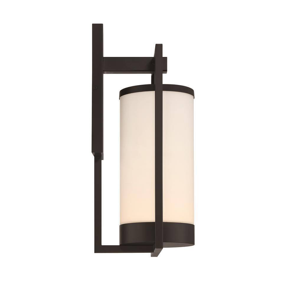 GLUCKSTEINELEMENTS Landon Black LED Outdoor Wall Sconce w/ Frosted Glass Shade