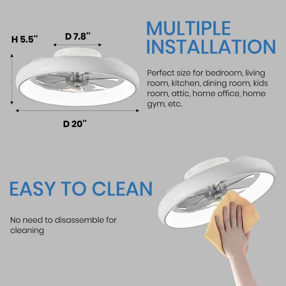ANTOINE 20 in. LED Indoor White Bladeless App Control Low Profile Ceiling Fan