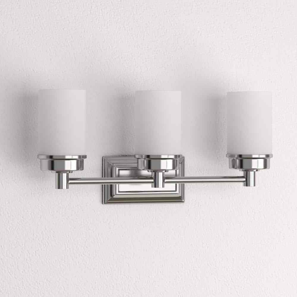 Hampton Bay Cade 3-Light 20.25 in. Brushed Nickel Vanity Light w/ Frosted Glass