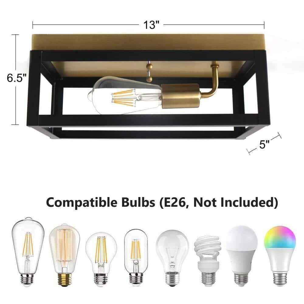 Cedar Hill 13 in. 1-Light Matte Black Metal Square Cage Ceiling Light Fixture