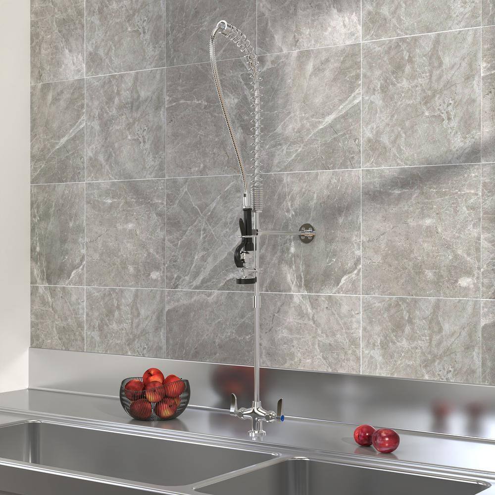 HOMLUX Commercial 2-Handle Wall Mount Pull-Down Sprayer Kitchen Faucet in Chrome