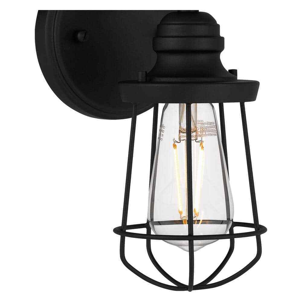 Hampton Bay Southbourne 1-Light Matte Black Wall Sconce w/ Open Steel Cage Frame