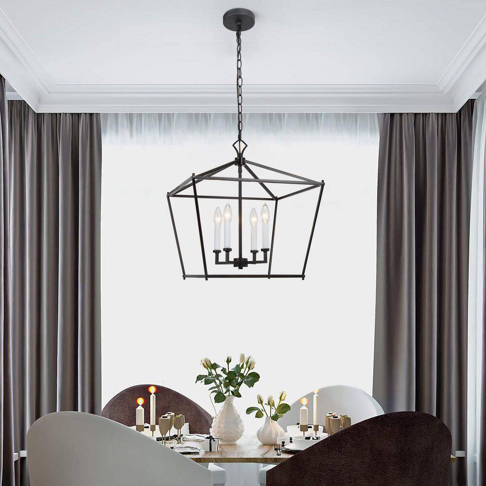 LNC Black Chandelier Modern Island Cage 4-Light Ceiling Light
