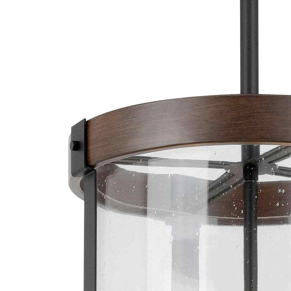 Hampton Bay Collier 3-Light Matte Black and Darker Brown Outdoor Pendant Light