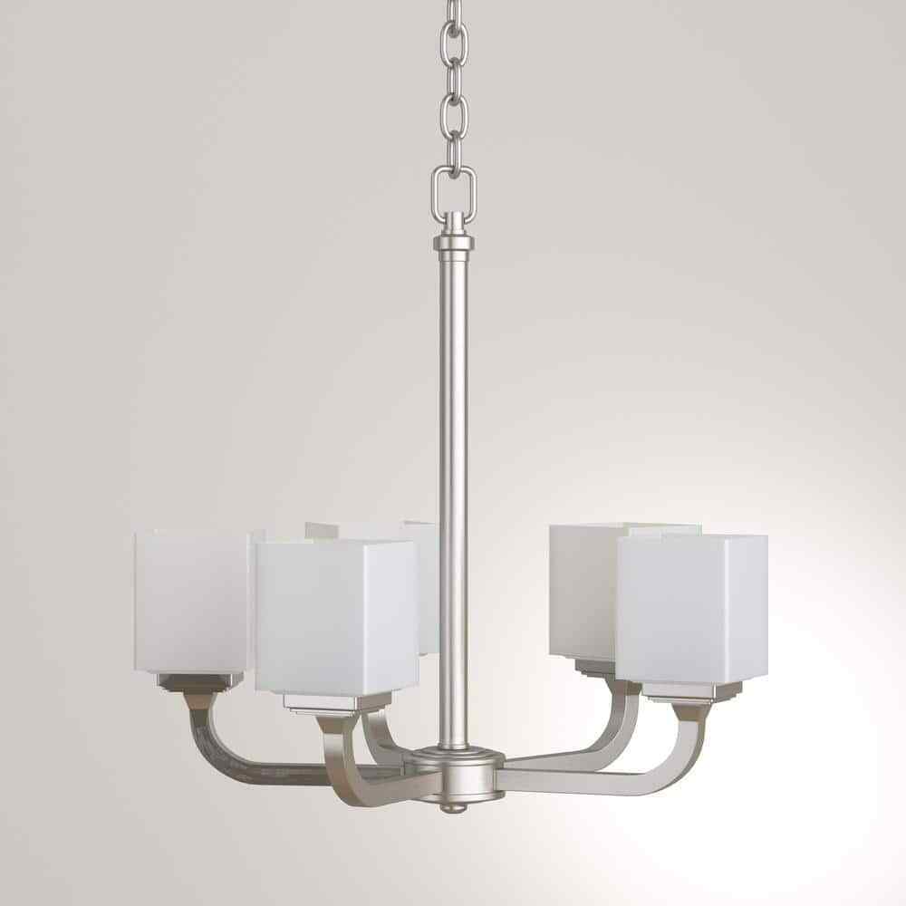 Hampton Bay 5-Light Brushed Nickel Chandelier with Frosted Glass Shades