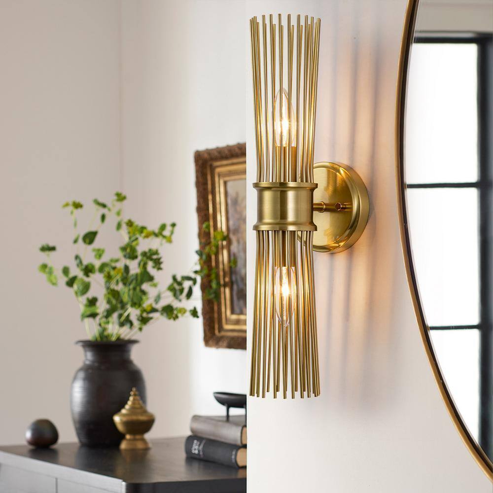 EDISLIVE Aquin 5.12 in. 2-Light Brass Mid-Century Starbust Vanity Light