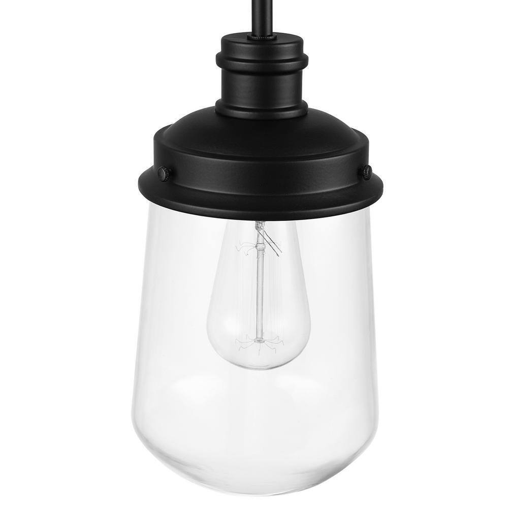 Globe Electric Abraham 1-Light Matte Black Pendant Light with Clear Glass Shade