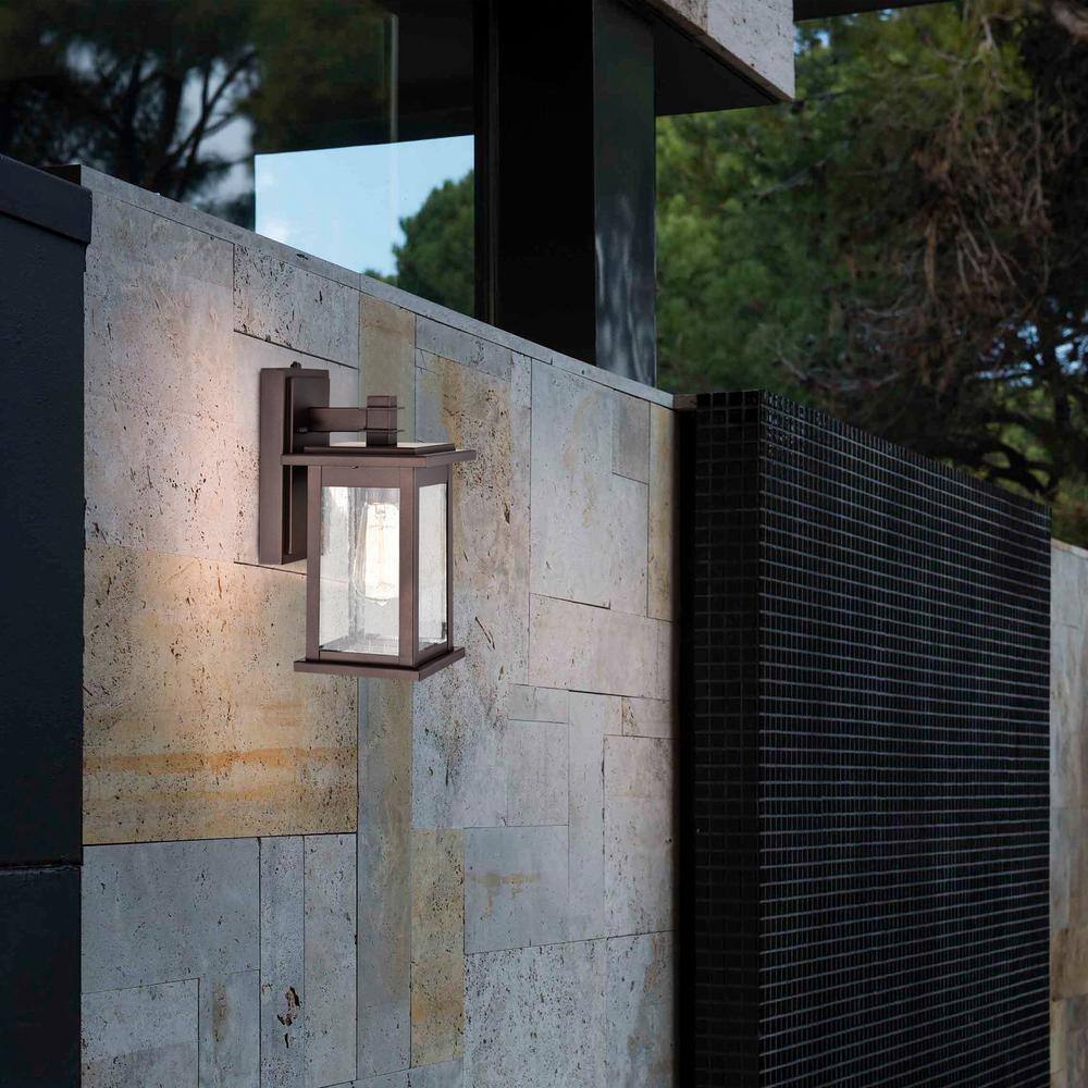 Jushua 1-Light Oil Rubbed Bronze Outdoor Lantern Sconce w/ Dusk to Dawn Sensor