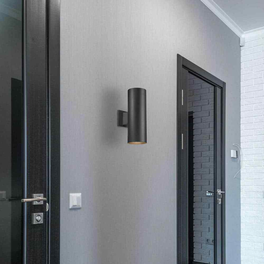 Volume Lighting 2-Light Black Aluminum Integrated LED Wall Mount Cylinder Sconce