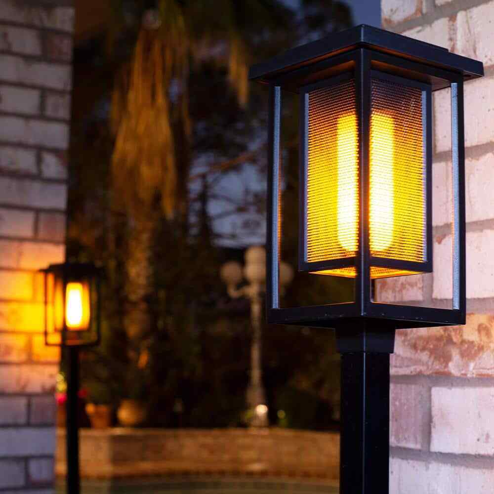 Hampton Bay Ambrose Solar Matte Black Integrated LED Modern Flicker Flame 2-Pack