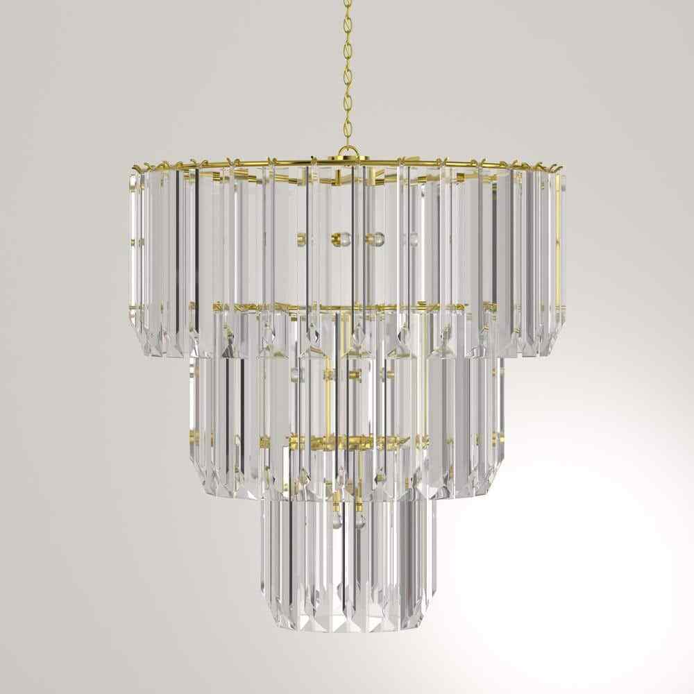 Tranquility 9-Light Polished Brass Tiered Chandelier w/ Beveled Acrylic Shade