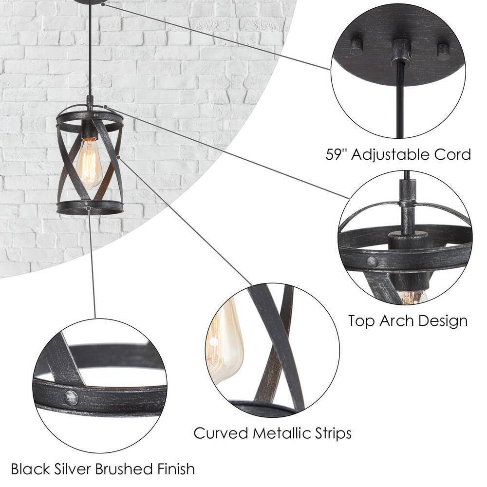 LNC Industrial Brushed Black 1-Light Drum Pendant Modern Island Pendant Light