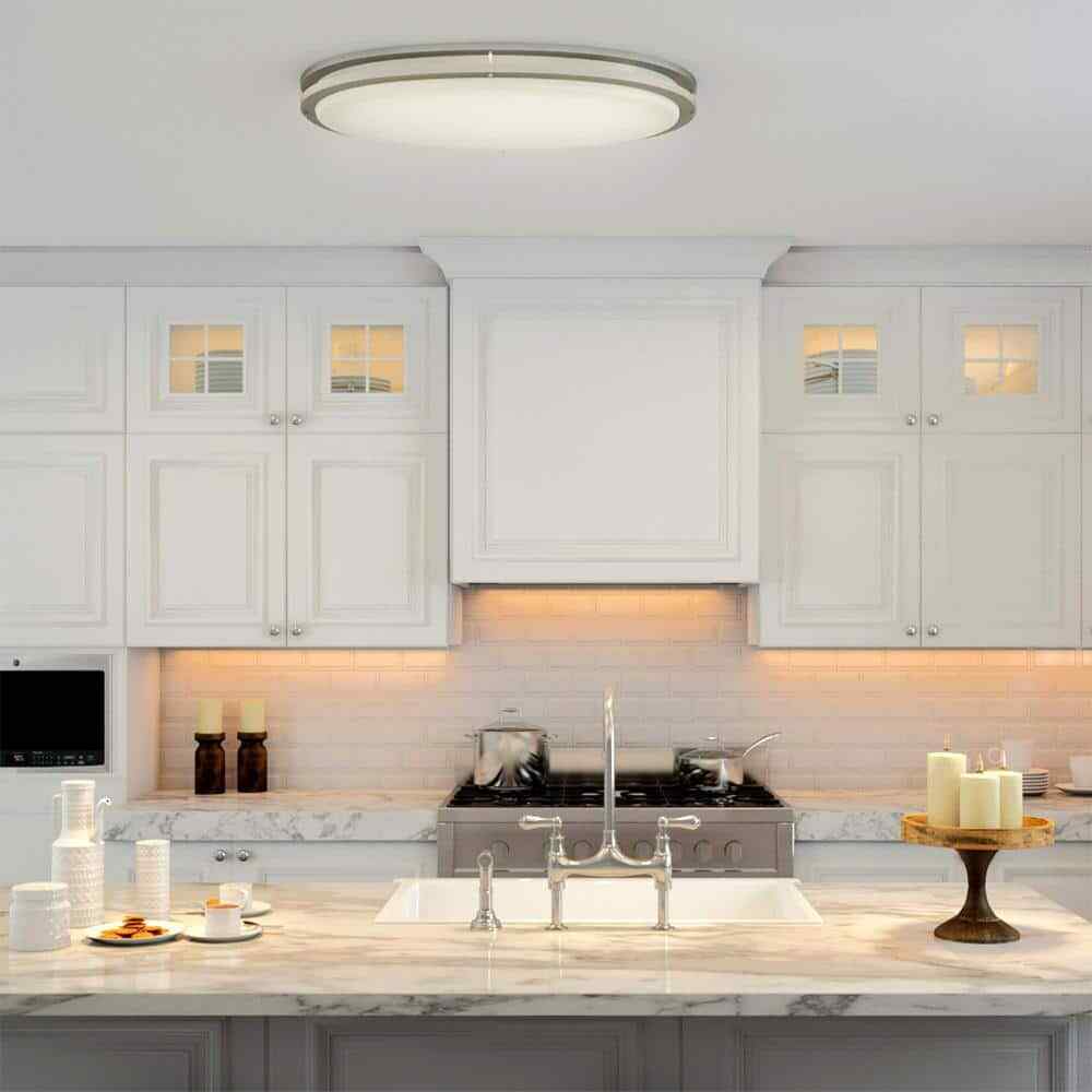 Hampton Bay 24 in. Oval 1-Light Brushed Nickel Dimmable LED Flush Mount