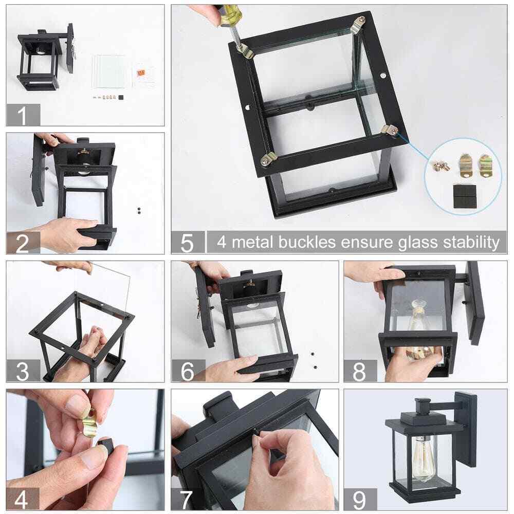 LNC Square 1-Light Black Outdoor Wall Lantern Sconce with Clear Glass Shade