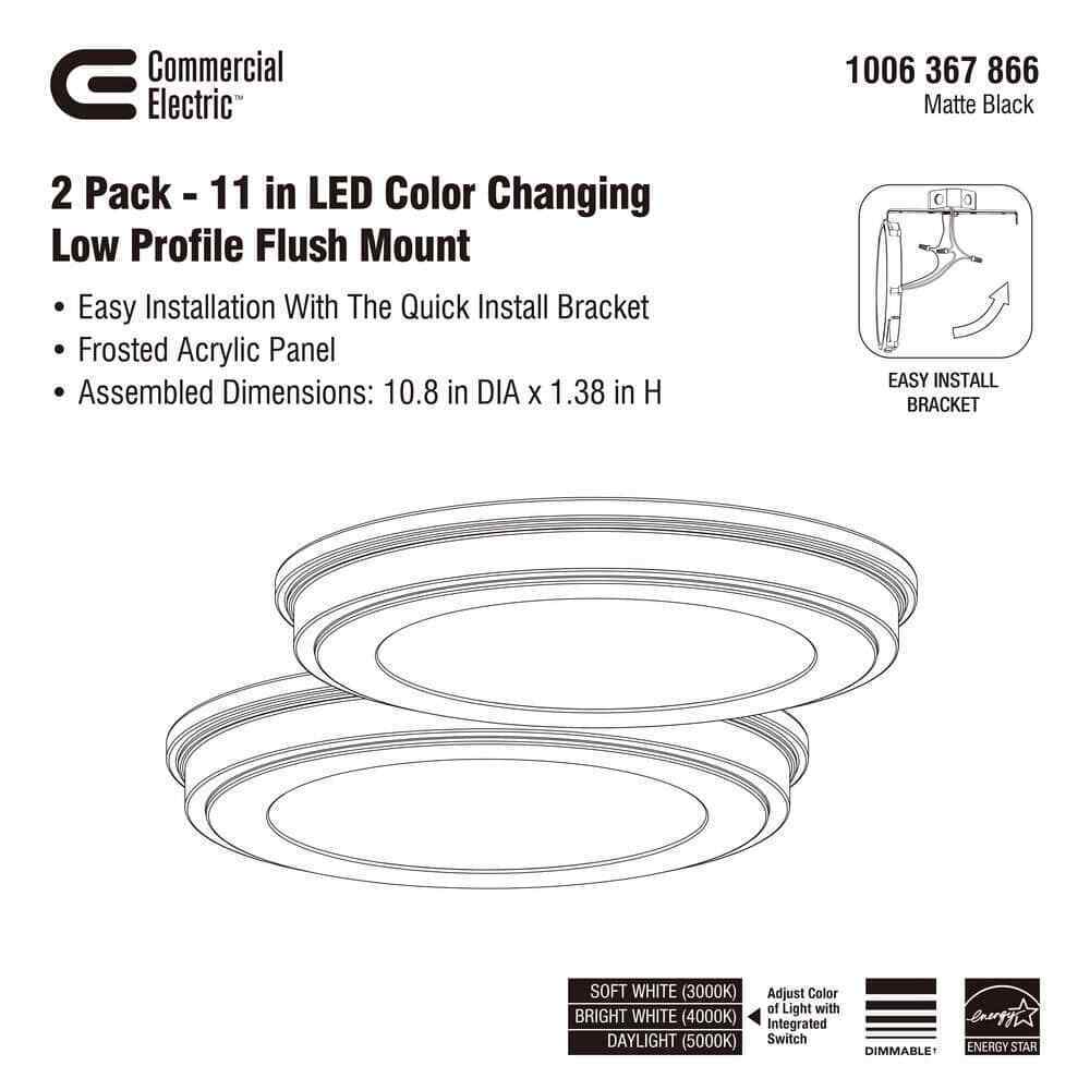 Commercial Electric Matte Black LED Flush Mount Low Profile Ceiling Light 2-Pack