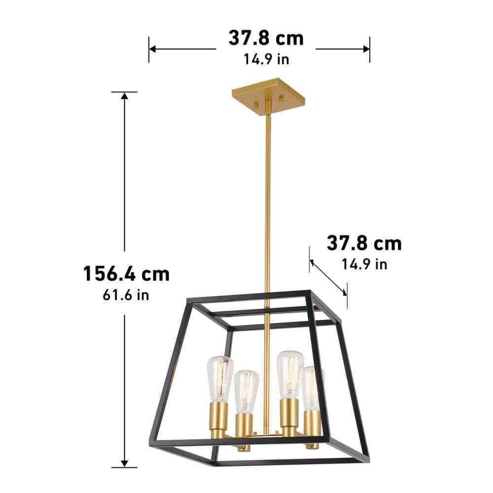 Artika Carter 4-Light Black Gold Modern Industrial Cage Chandelier Light Fixture
