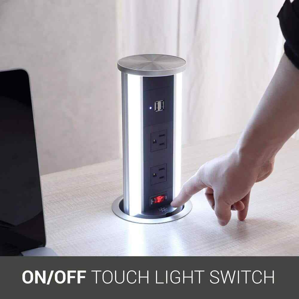 Link2Home 2-Outlets Automatic Pop Up Wireless Charger 2 USB 3.4A LED Light