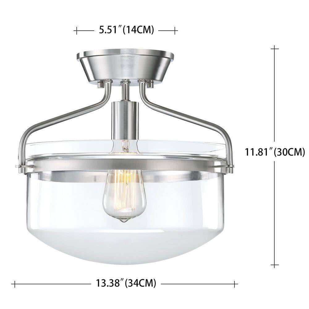 Hukoro Oro 13.4 in. 1-Light Semi Flush Mount with Brush Nickle Finish