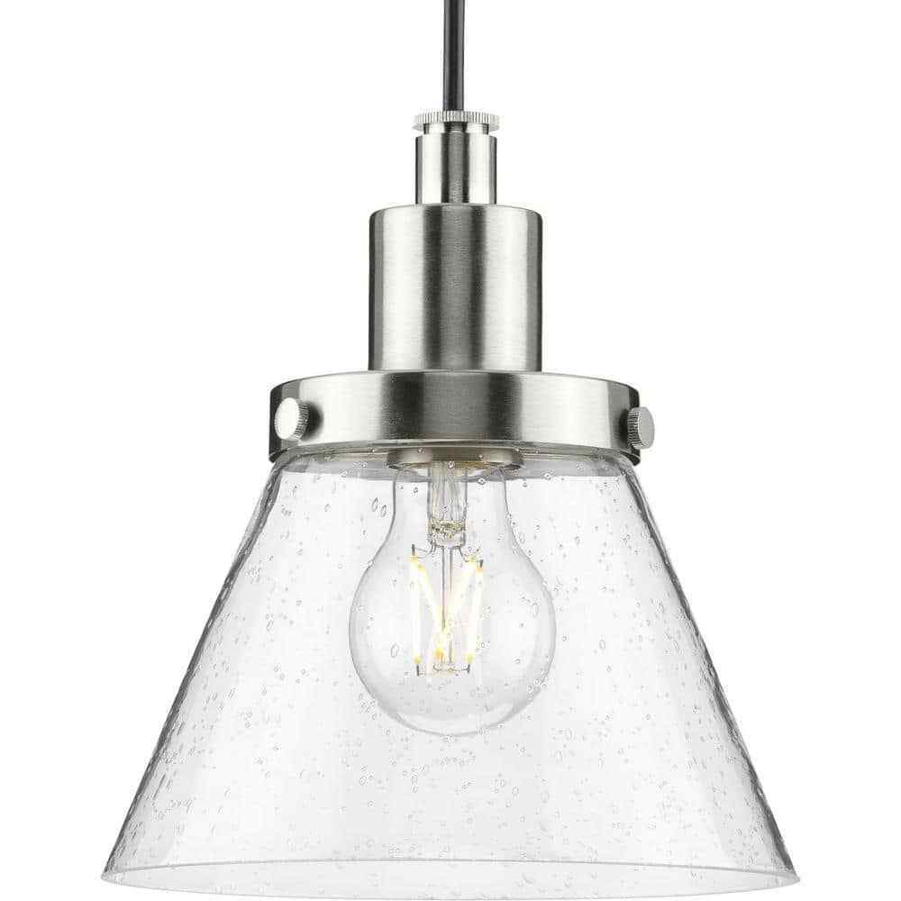 Progress Lighting Hinton 8" Brushed Nickel Pendant w/ Clear Seeded Glass Shade