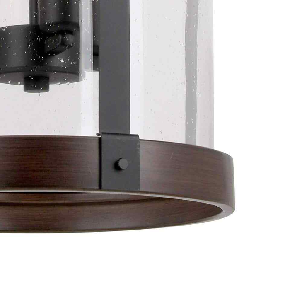 Hampton Bay Collier 3-Light Matte Black and Darker Brown Outdoor Pendant Light