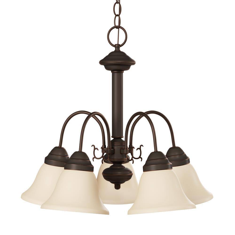 SATCO 5-Light Mahogany Bronze Chandelier w/ Champagne Linen Washed Glass Shade