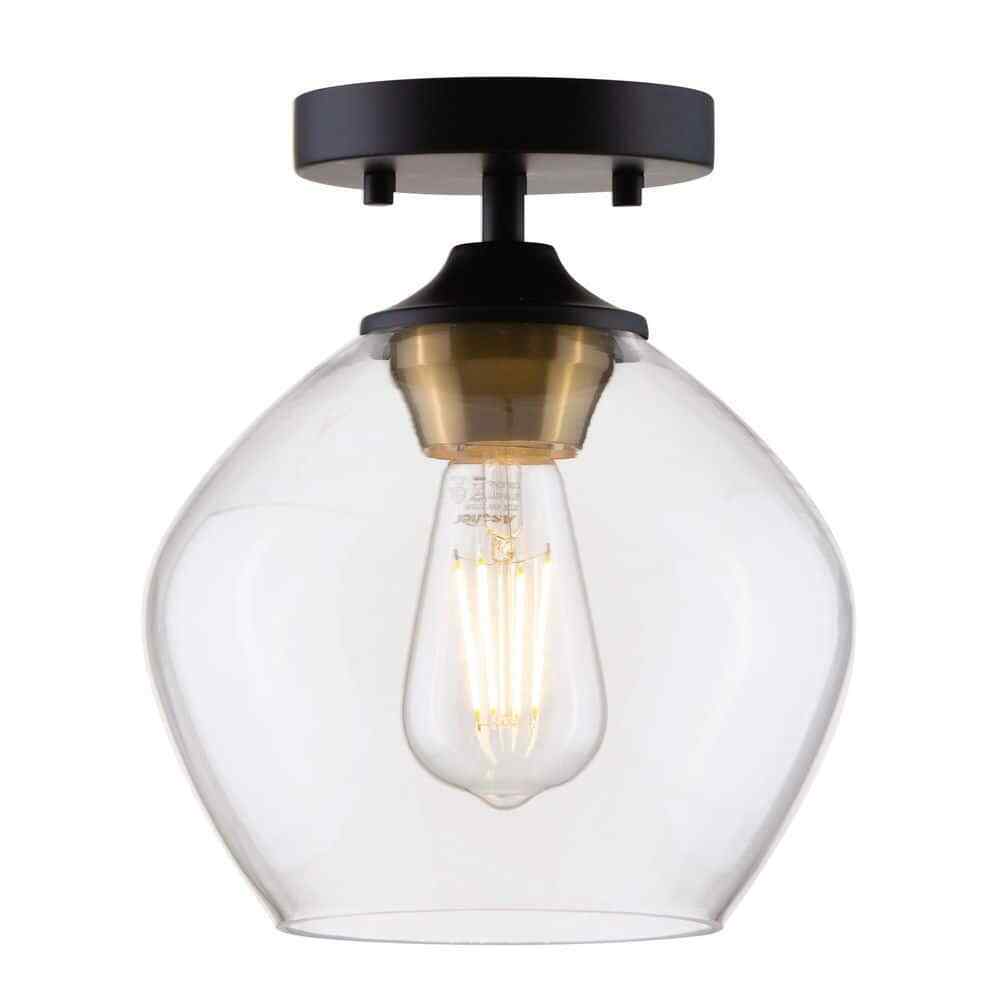 STANFORD LIGHTING Ancona 1-Light Black Semi-Flush Mount with Clear Glass Shade