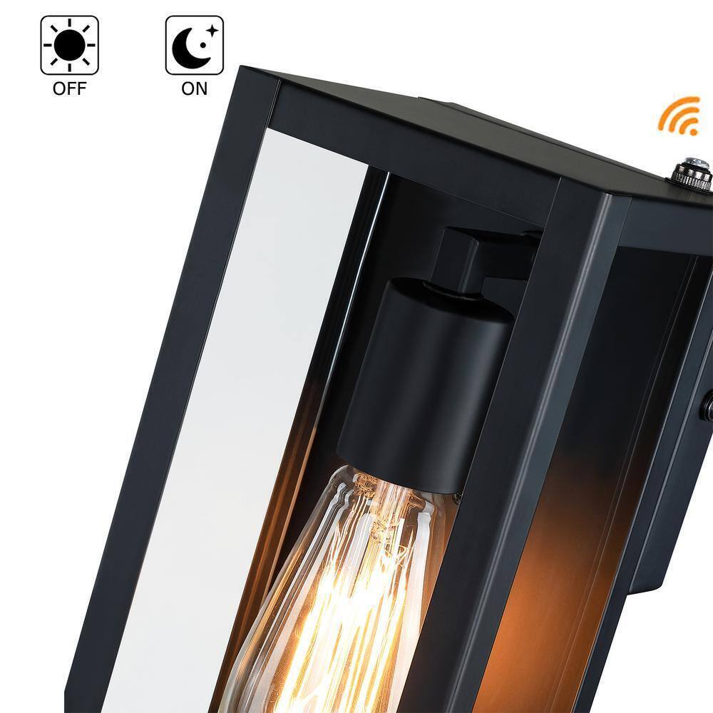 Hukoro Cali utdoor Dusk-To-Dawn Sensor Wall Light w/ Black Finish Glass Shade