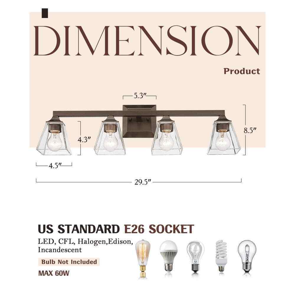 JAZAVA Industrial 29.5 in. 4-Light Oil Rubbed Bronze Vanity Light Over Mirror