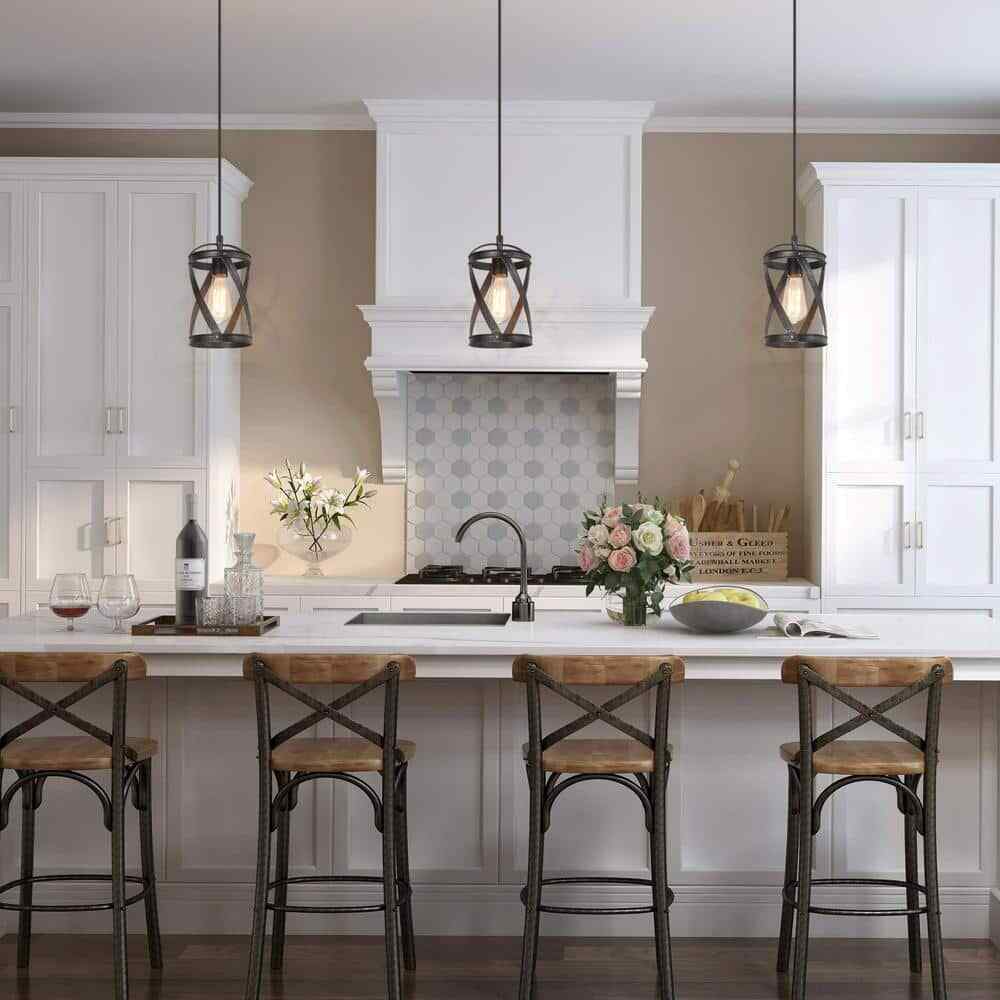 LNC Industrial Brushed Black 1-Light Drum Pendant Modern Island Pendant Light