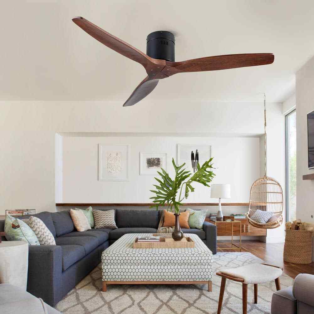 YUHAO Modern Farmhouse 52 in. Low Profile Ceiling Fan w/ 3 Wood Blades DC Motor