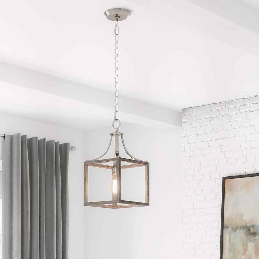 Hampton Bay Boswell Quarter Brushed Nickel Mini-Pendant w/Weathered Wood Accents